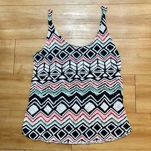BDG Geometric Print Raw Edge Tank Top - Size Small